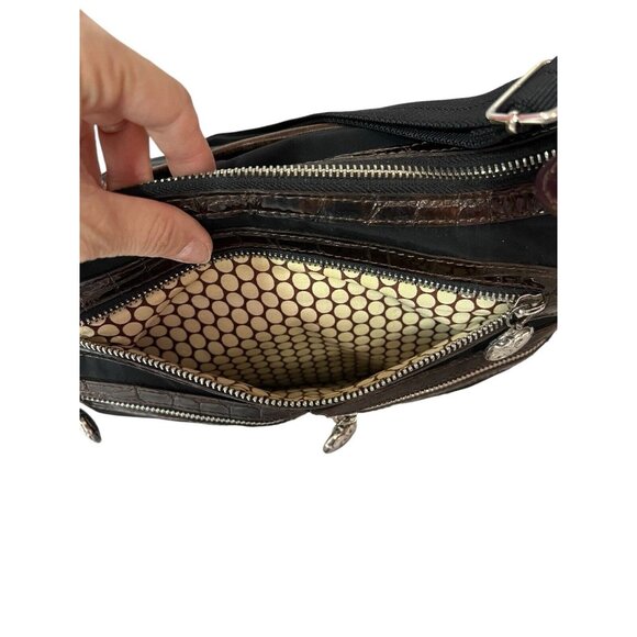 Brighton Crossbody Bag Black Nylon Brown Croc Patent Leather Pockets - Picture 16 of 16